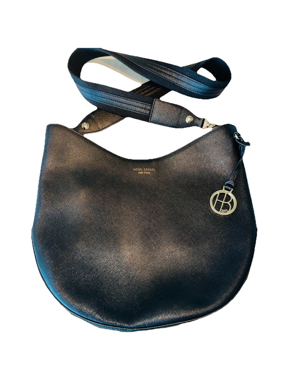 CLASSY Henri Bendel West 57th Hobo Crossbody Bag Handbag Black Epi Leather 14"